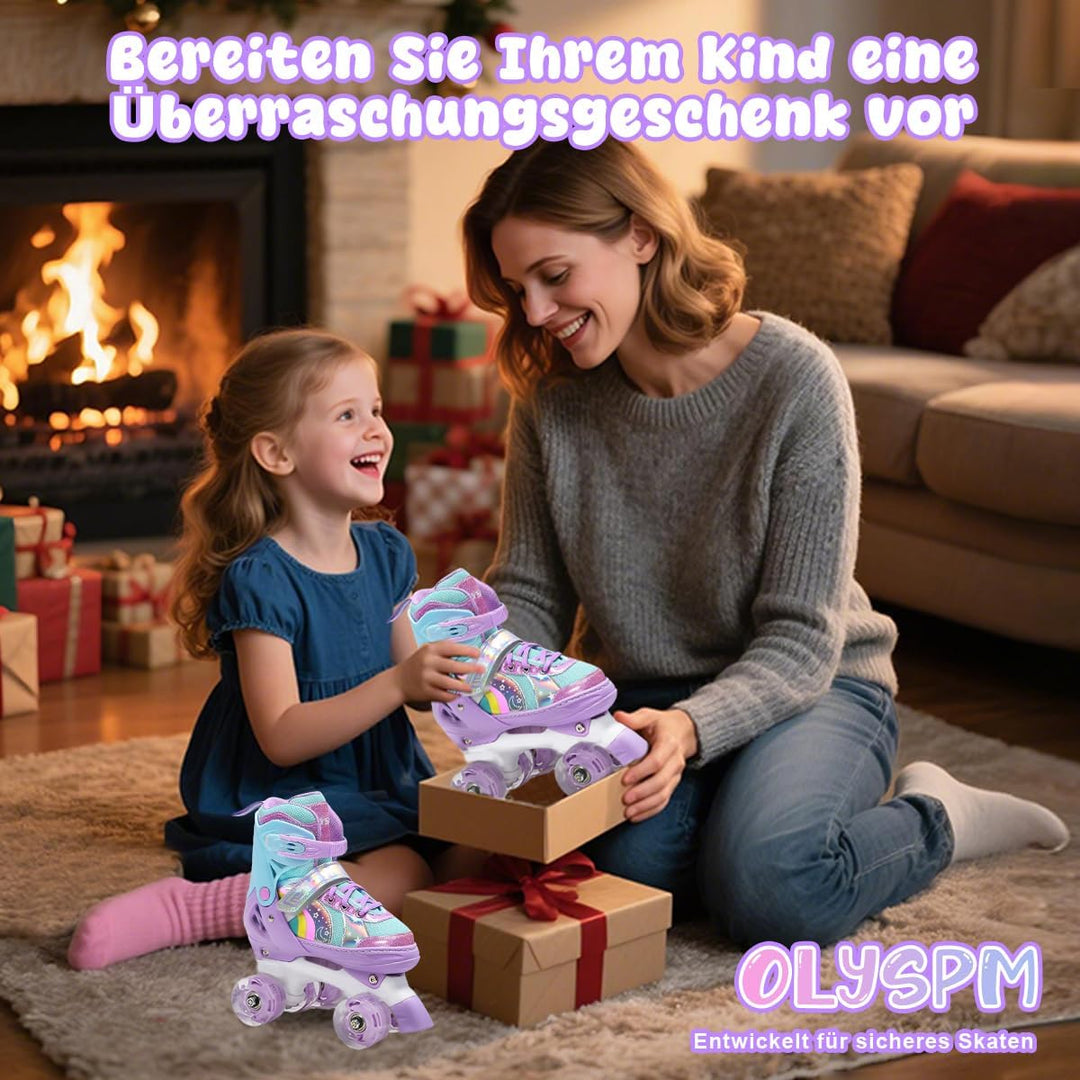 OLYSPM Rollschuhe Kinder Rollschuhe Verstellbar Rollschuhe Damen,LED Rollschuhe und 4 Grössen verste