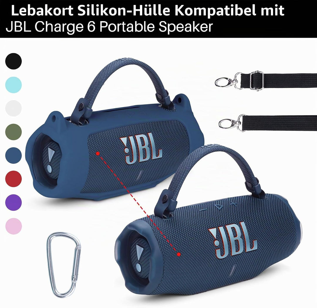 Lebakort Silikonhülle Tragetasche Case für JBL Charge 6 Tragbarer Lautsprecher, mit Schultergurten u