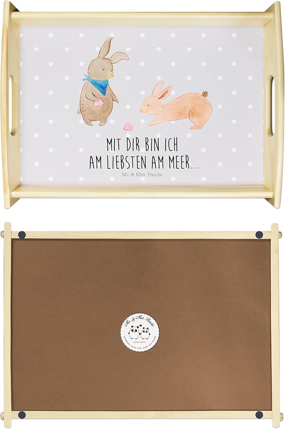 Mr. & Mrs. Panda serviertablett aus Holz Hasen Muschel - Geschenk, Holztablett, Best Friends, Musche