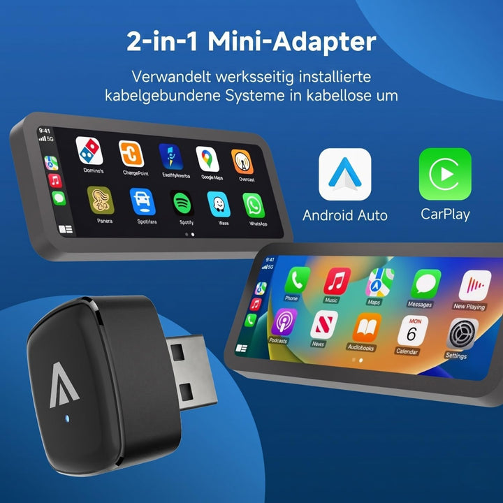 D7 Wireless CarPlay Android Auto Adapter 2-in-1 (2026) | Kabelloser Dongle für Wired CarPlay &amp; Andro