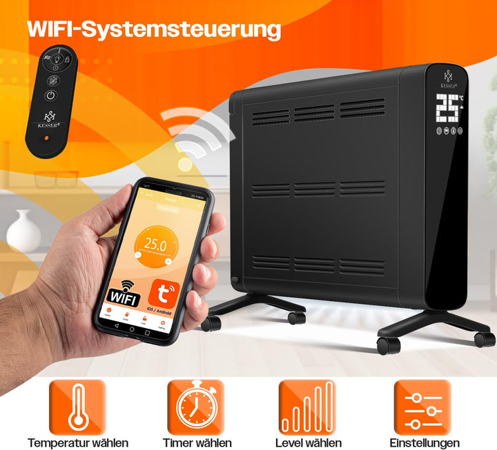 KESSER® Konvektor Premium 1200W ECO 2400W Power Mode Heizstufen Thermostat Elektroheizung WiFi App &