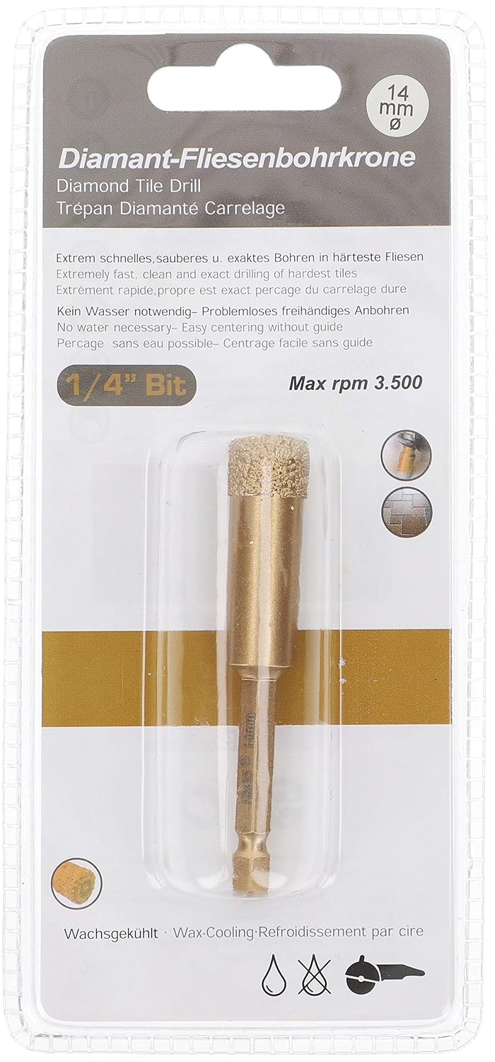 PRODIAMANT Profi Fliesenbohrer Fliese 14 mm x 6Kant Bit Aufnahme Diamantbohrer Winkelschleifer für t