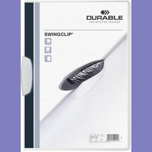 Durable Klemm-Mappe Swingclip aus PP, bis zu 30 Blatt A4, weiss, 25er Packung, 226002, weiss