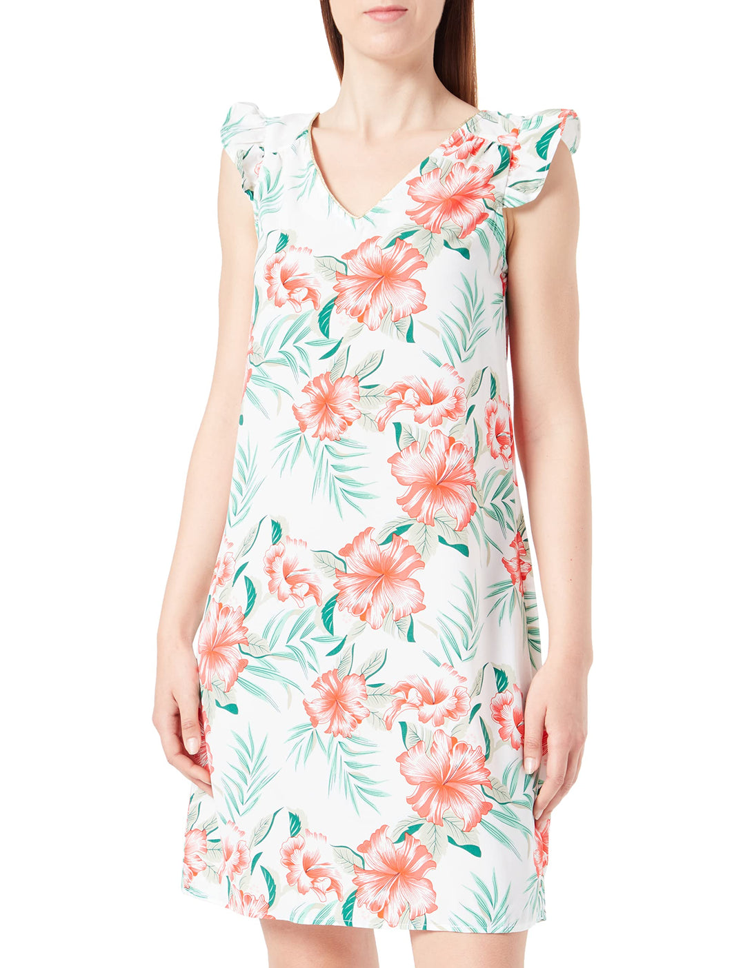 ONLY Damen Onlsylvie Fr Life S/S Frill Dress Ptm S Cloud Dancer/Aop:jungle, S Cloud Dancer/Aop:jungl