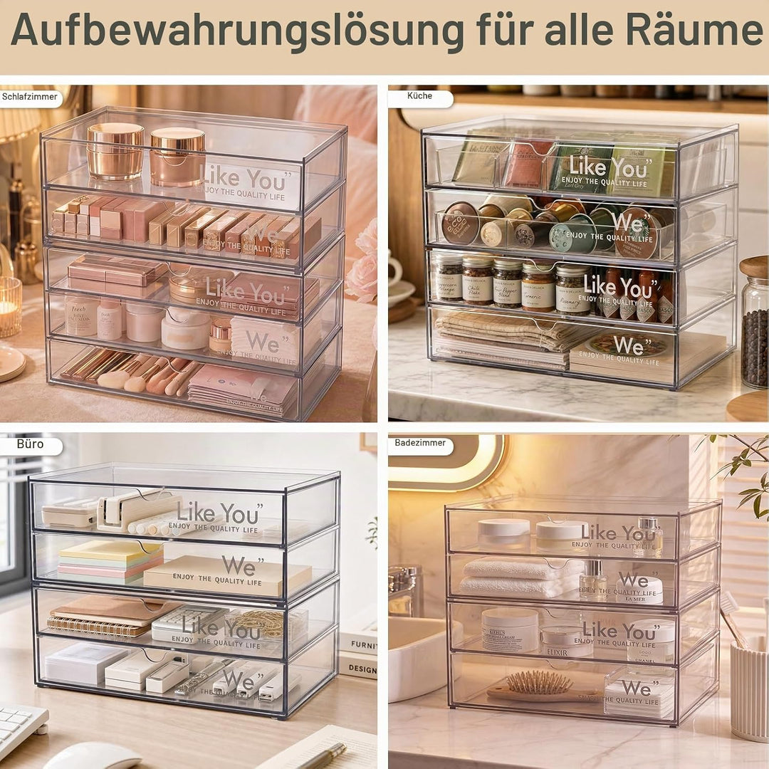 2 Stück Acryl Kosmetik Organizer, Stapelbare Schublade Badezimmer Organizer, Make up Organizer Set,