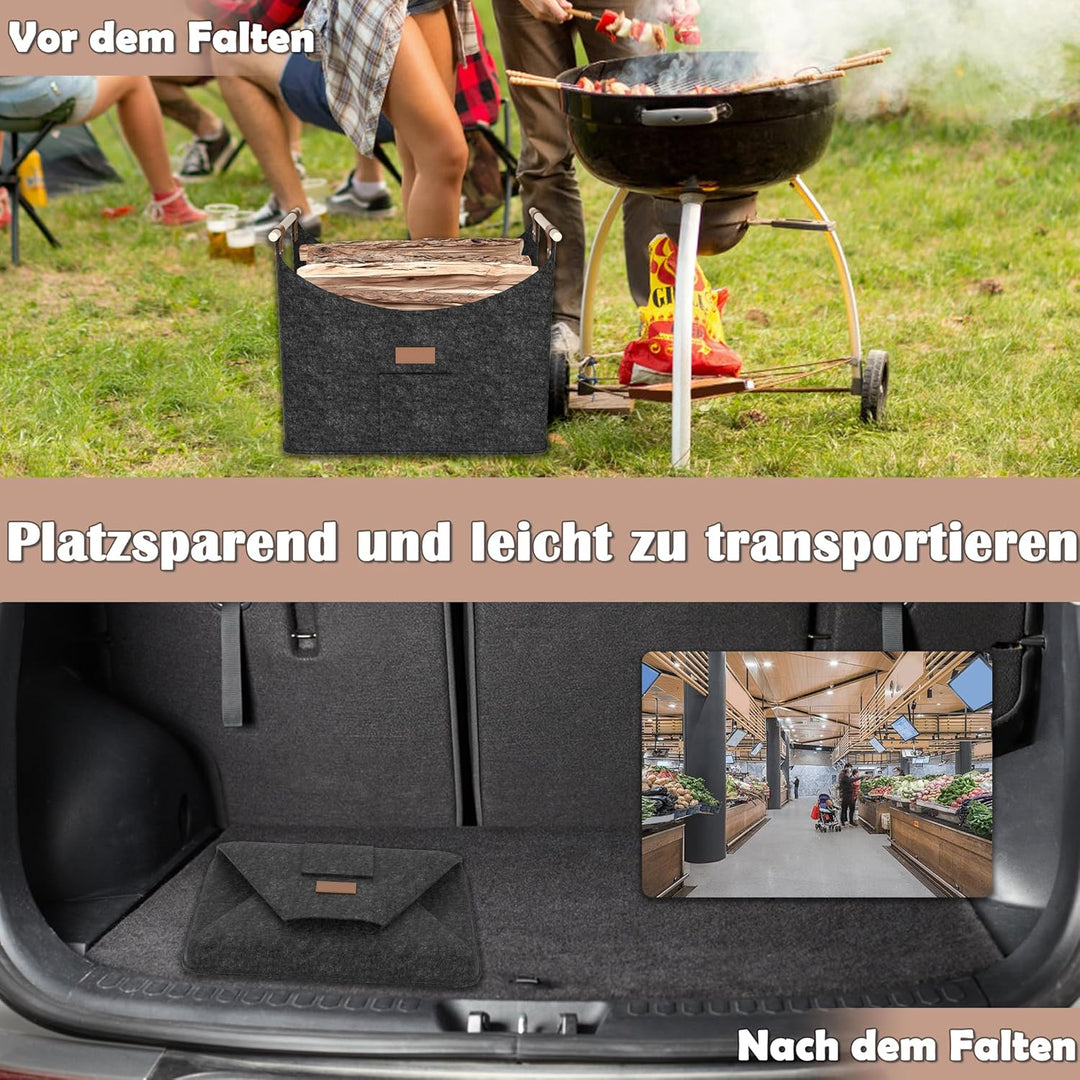 Aufun 2x Holzkorb für Kaminholz, XXL Faltbarer Brennholzkorb Filzkorb extra dicker Filz und verstärk