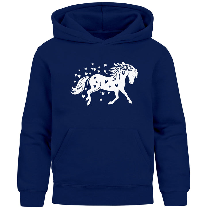 Kinder Hoodie Mädchen Pferde Herzen Motiv Mädchengeschenke mit Pferde Herzchen Print Pferd Blumen 5