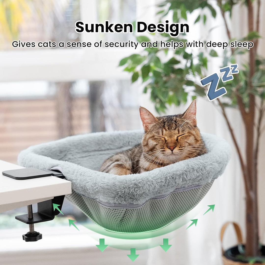 Katzen-Schreibtischbett – Ein-Klick-Faltung, versunkenes Design und platzsparendes halbrundes Katzen