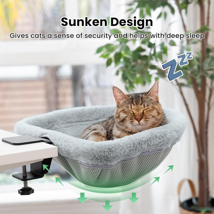 Katzen-Schreibtischbett – Ein-Klick-Faltung, versunkenes Design und platzsparendes halbrundes Katzen