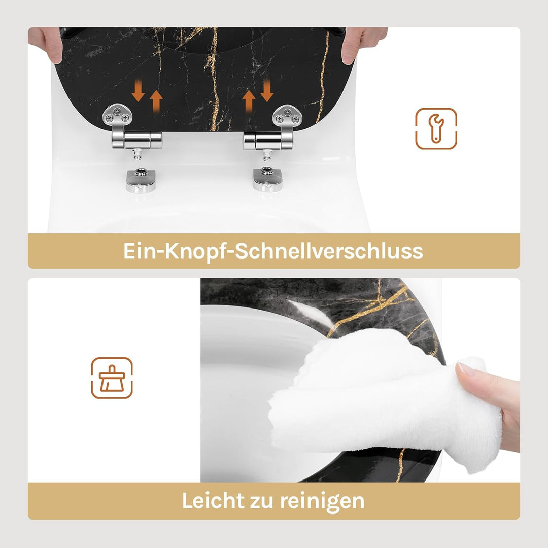 WOLTU Toilettendeckel mit Absenkautomatik Holz, Toilettensitz Klodeckel Klobrille WC Sitz O-Form mit