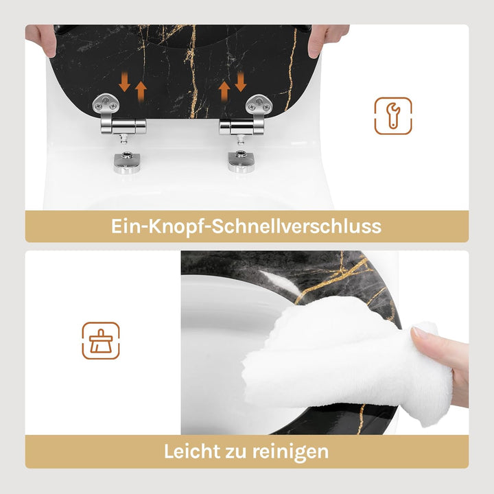 WOLTU Toilettendeckel mit Absenkautomatik Holz, Toilettensitz Klodeckel Klobrille WC Sitz O-Form mit