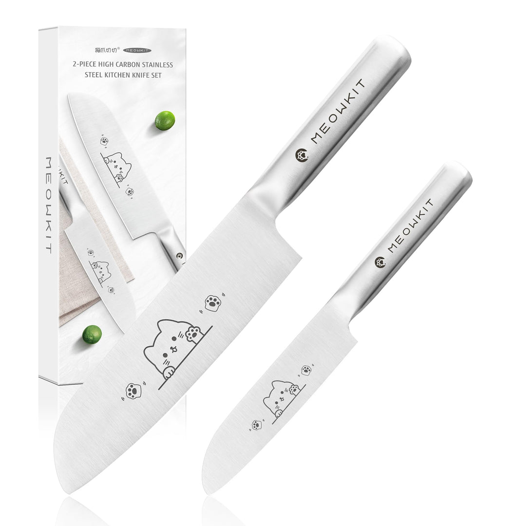 Messerset, 2 tlg Küchenmesser Set mit Niedlichem Katzenmuster, Rostfreier Stahl mit Hohem Kohlenstof