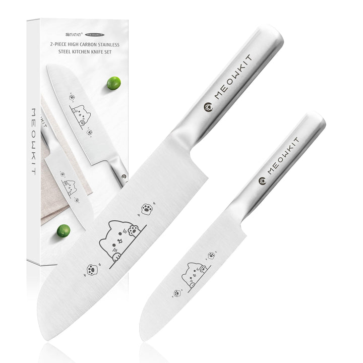 Messerset, 2 tlg Küchenmesser Set mit Niedlichem Katzenmuster, Rostfreier Stahl mit Hohem Kohlenstof