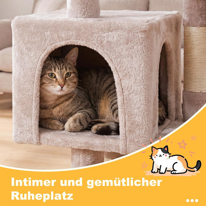 Hey-brother Kratzbaum, 111 cm Katzenbaum mit Spielzeug, Katzenkratzbaum mit Plattform, Hängematte un