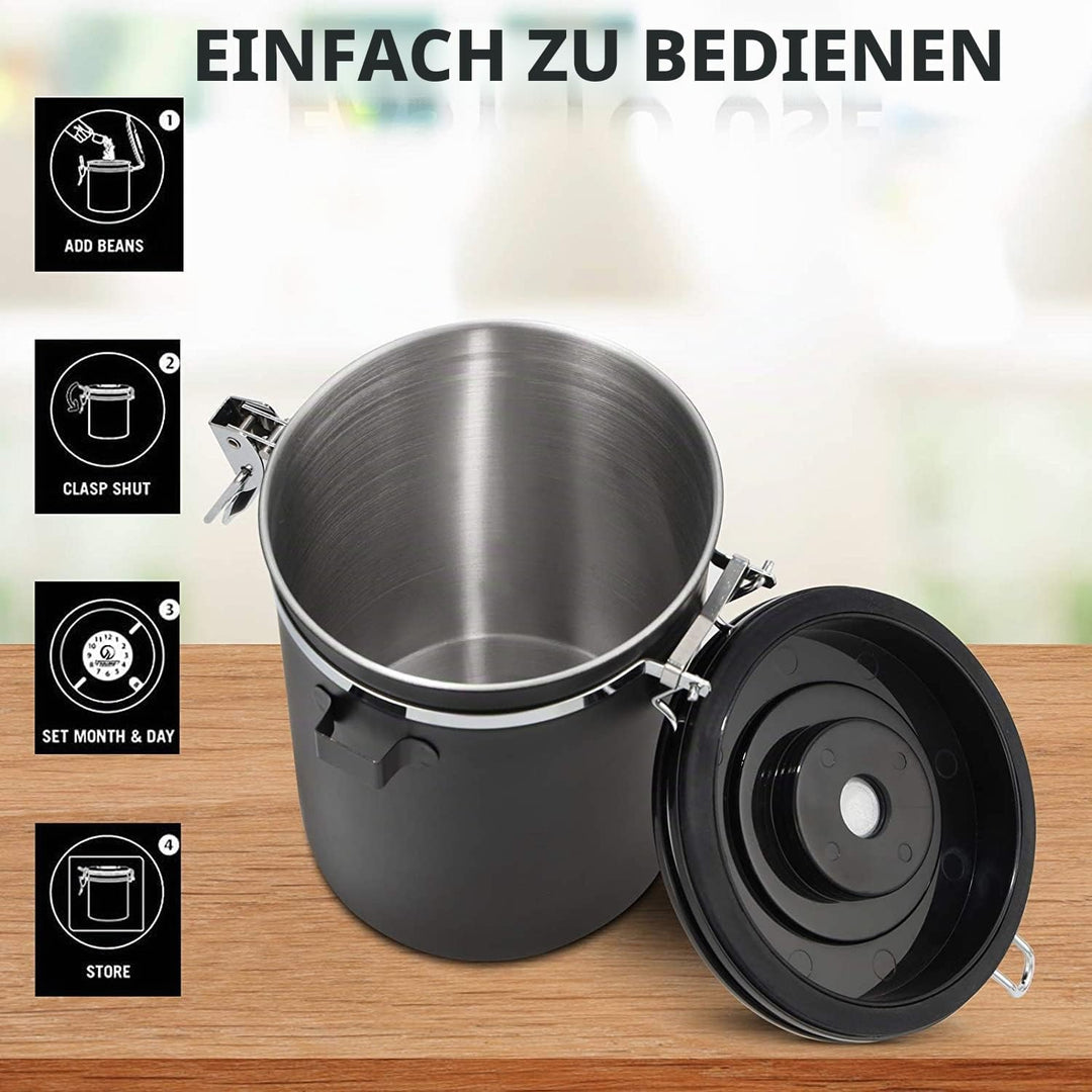 Dreamhigh® Kaffeedose Luftdicht 1kg Bohnen - Kaffeebehälter aus Edelstahl mit Messlöffel-2800 ml