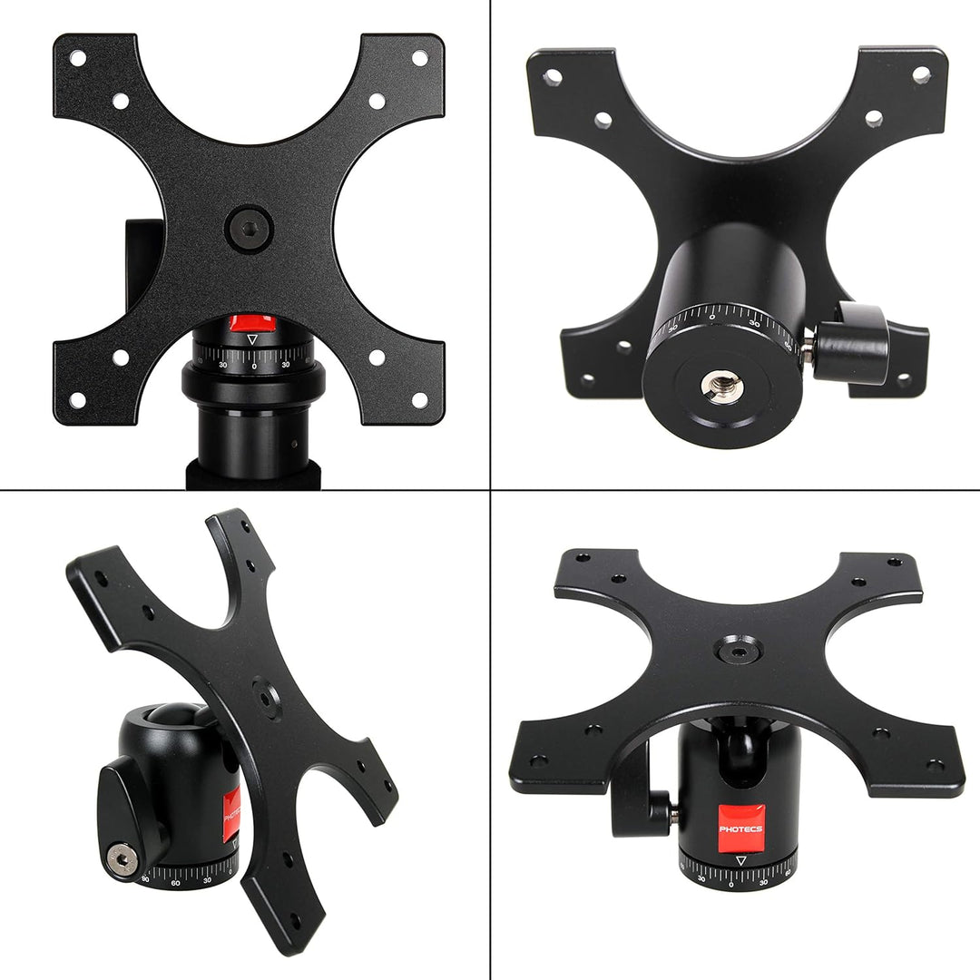 Photecs® VESA-Adapter 75/100 mit Panorama-Stativkopf Pro V2, 3/8" Anschluss Plus Adapter zu 1/4", fü