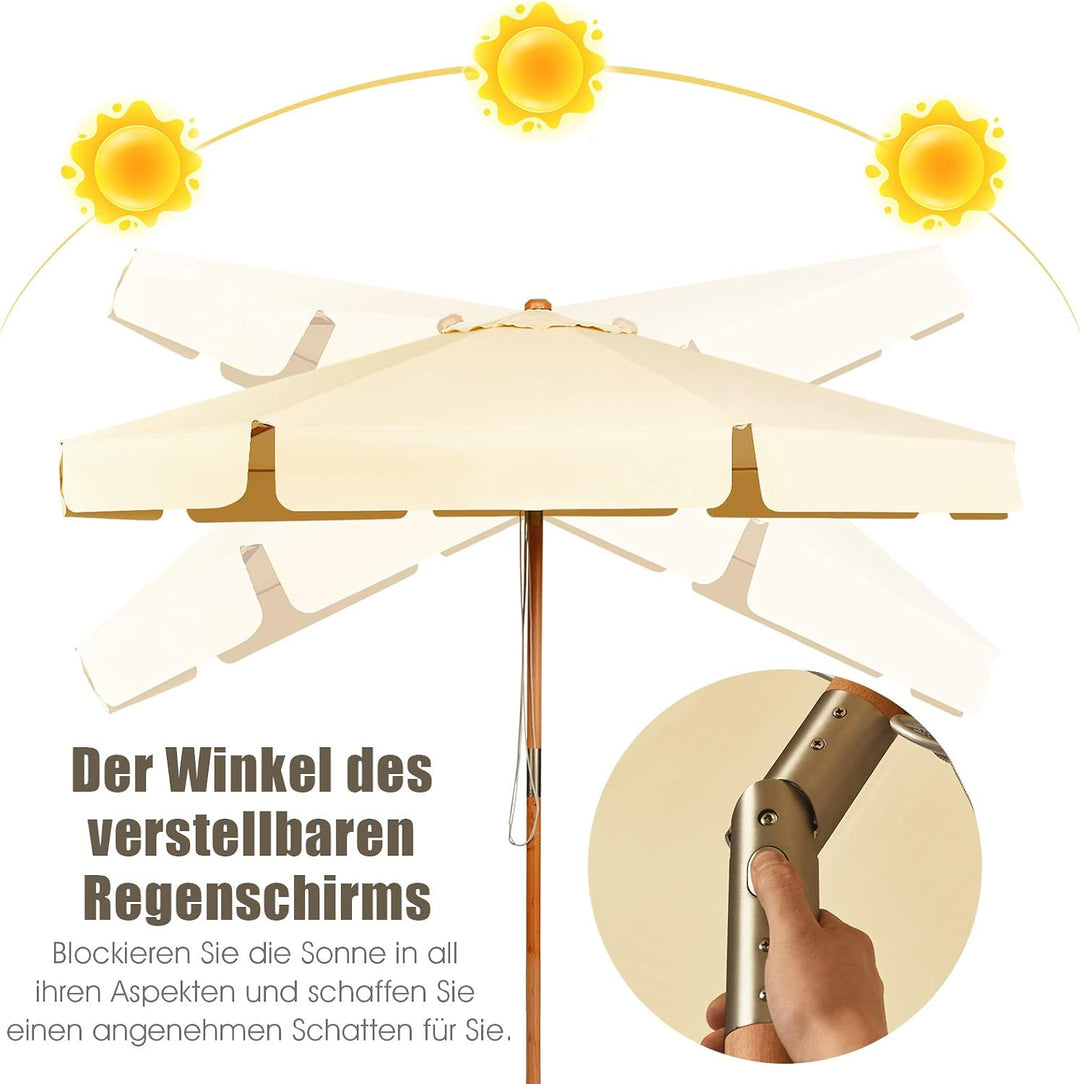 GOPLUS Sonnenschirm Holz 300cm, Gartenschirm beideseitig um 30° knickbar, UV 50+, Terrassenschirm, M