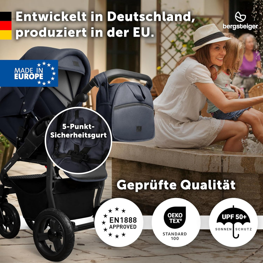 Bergsteiger Capri Kombikinderwagen 2-in-1 ohne Babyschale – Babywanne & Sportsitz, Luftreifen, Feder
