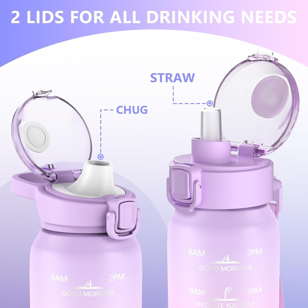 SLUXKE Trinkflasche Edelstahl 1Liter mit Zeitmarkierung, 1L Thermosflasche mit Premium Auslaufsicher