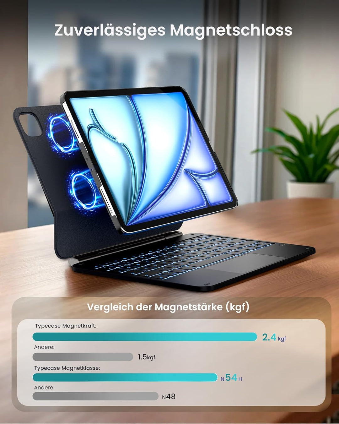 typecase Edge+ Hülle mit Tastatur für iPad Air 11 zoll (M4 2026/M3 2025/M2 2024) &iPad Pro 11 zoll，A
