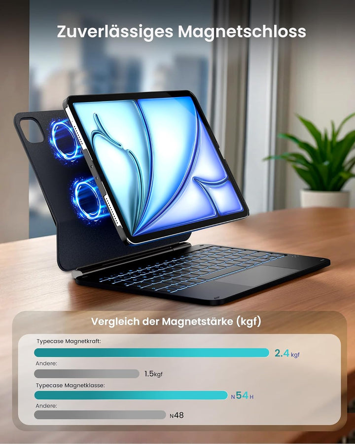 typecase Edge+ Hülle mit Tastatur für iPad Air 11 zoll (M4 2026/M3 2025/M2 2024) &iPad Pro 11 zoll，A