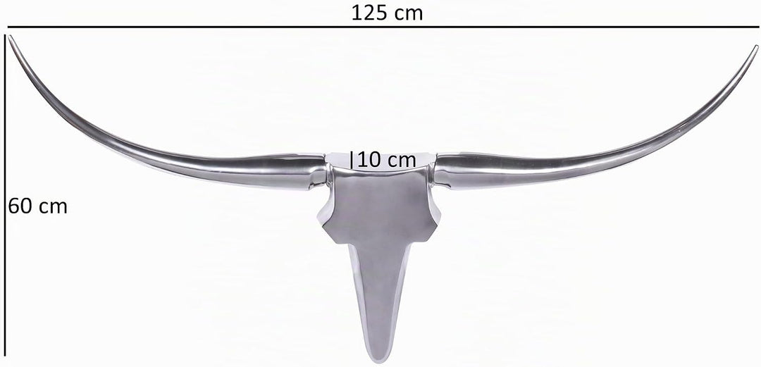 FineBuy Bull Geweih L Wanddekoration 125 cm Deer Alu Aluminium Farbe Silber Wandgestaltung Wandgewei