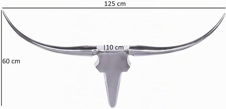 FineBuy Bull Geweih L Wanddekoration 125 cm Deer Alu Aluminium Farbe Silber Wandgestaltung Wandgewei