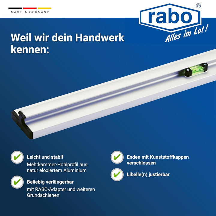 rabo Grundschienensatz (2 Stück), Griffmulde zum optimalen Verlegen, Länge 100cm Grundschienen 100cm