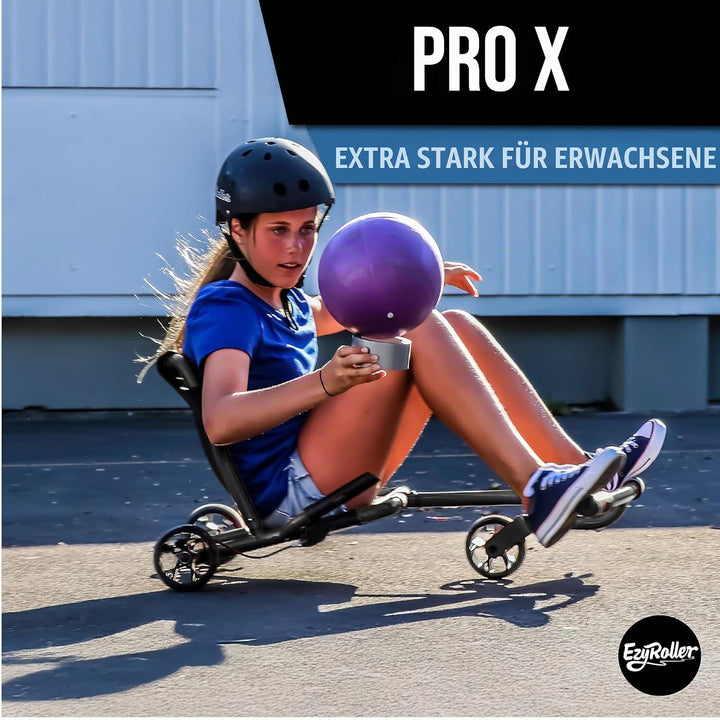 EzyRoller Pro X Fun Fahrzeug Dreirad für Jugendliche und Erwachsene Trike ab 10 Jahre Schwarz, Schwa