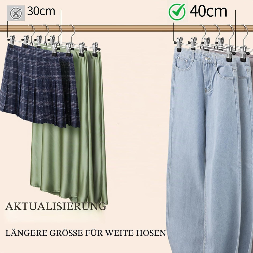 Hosenbügel aus Metall, 20er Set, Rockbügel, 40 cm lang, Kleiderbügel mit Verstellbaren Clips für Hos