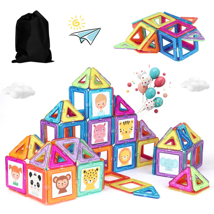 Magnetische Bausteine 58 Teile – Magnetspielzeug mini Magnetbausteine Magnete Kinder Set, Magnet Spi