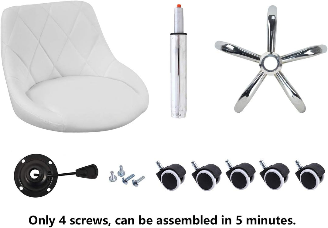 KKTONER Drehstuhl Rollhocker Arbeitshocker mit Lehne höhenverstellbar Drehhocker aus PU Leder Weiss,