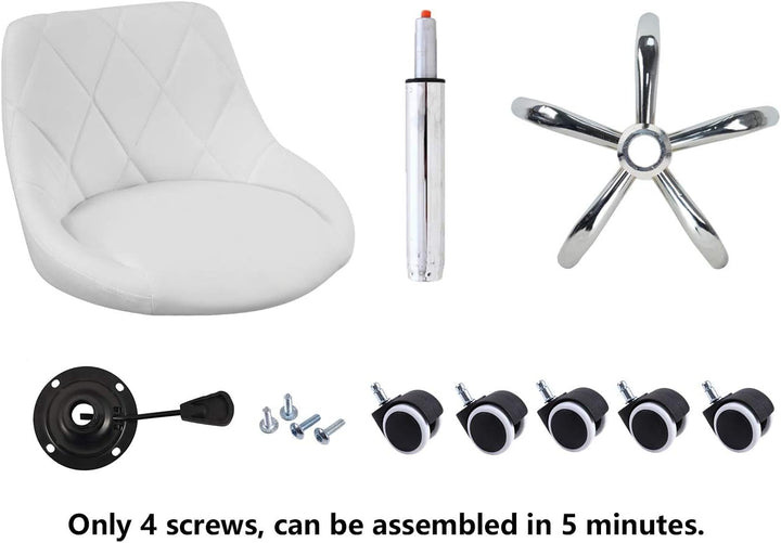 KKTONER Drehstuhl Rollhocker Arbeitshocker mit Lehne höhenverstellbar Drehhocker aus PU Leder Weiss,