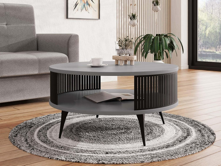 Mirjan24 Couchtisch mit Ablage Rajkon, Runde Form, Metallbeine, Kaffeetisch, Wohnzimmertische, Beist