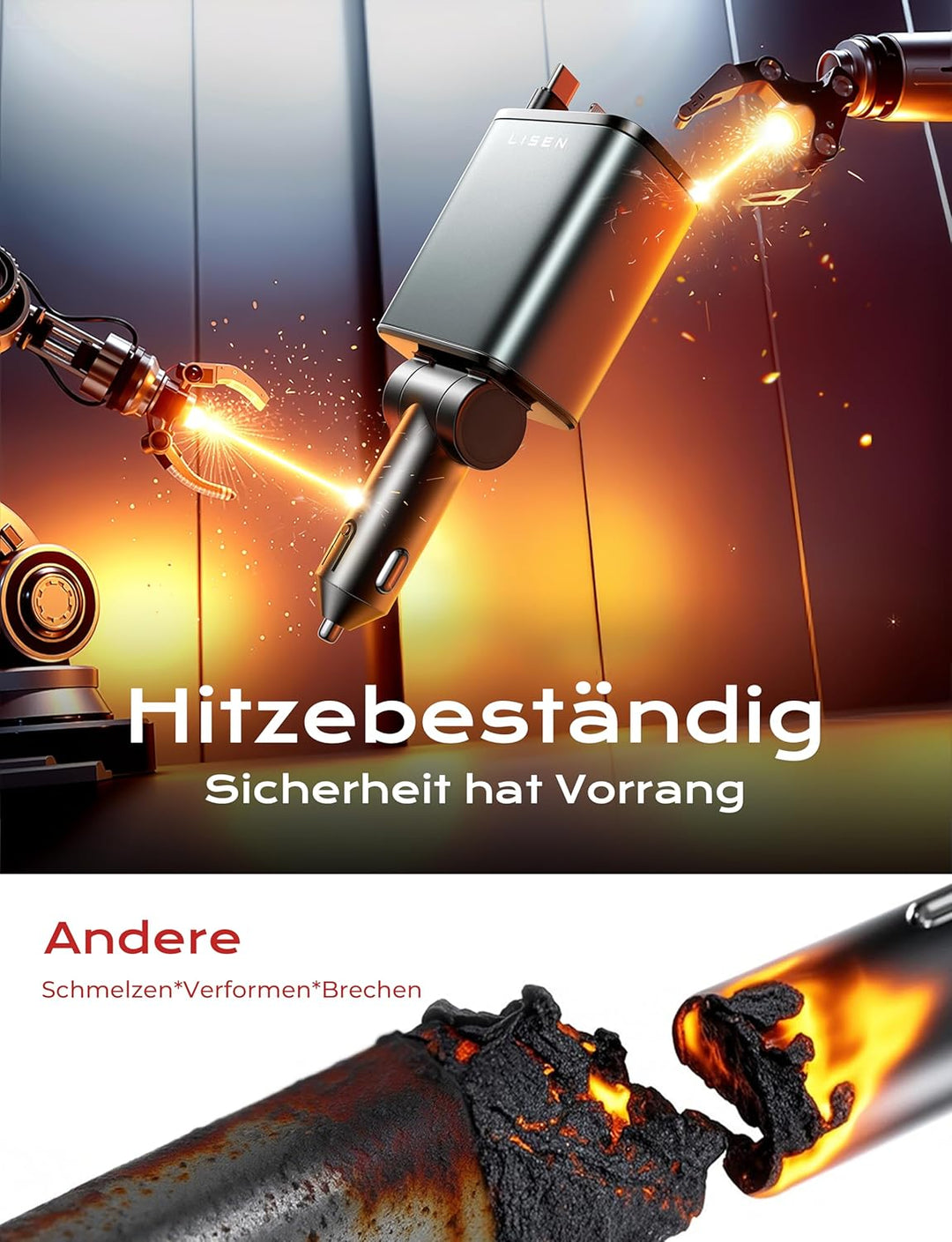LISEN 69W Einziehbares Zigarettenanzünder USB C Schnellladegerät Ladegerät Auto Retractable ladekabe