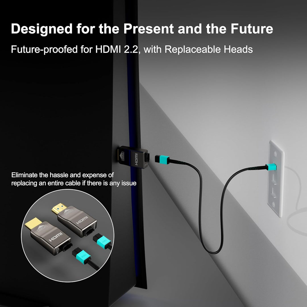RUIPRO 8K HDMI 2.1 Kabel mit abnehmbarem Stecker aus reiner Glasfaser, 1 m, armiert, Ultra High Spee