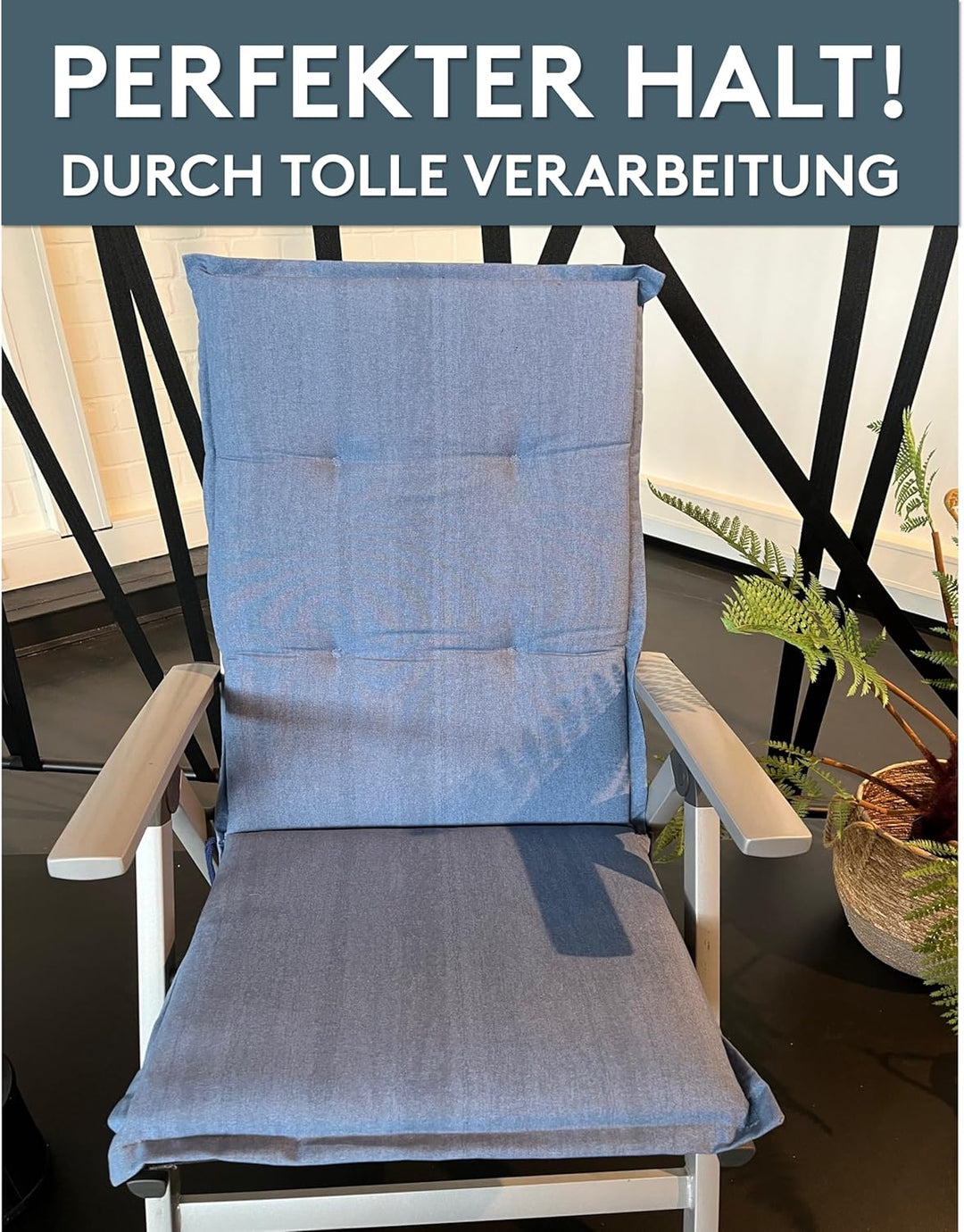 LILENO HOME Gartenstuhl Auflagen als [2er Set - Hochlehner] in Jeans Neu - Bequeme Liegen als Sitzau