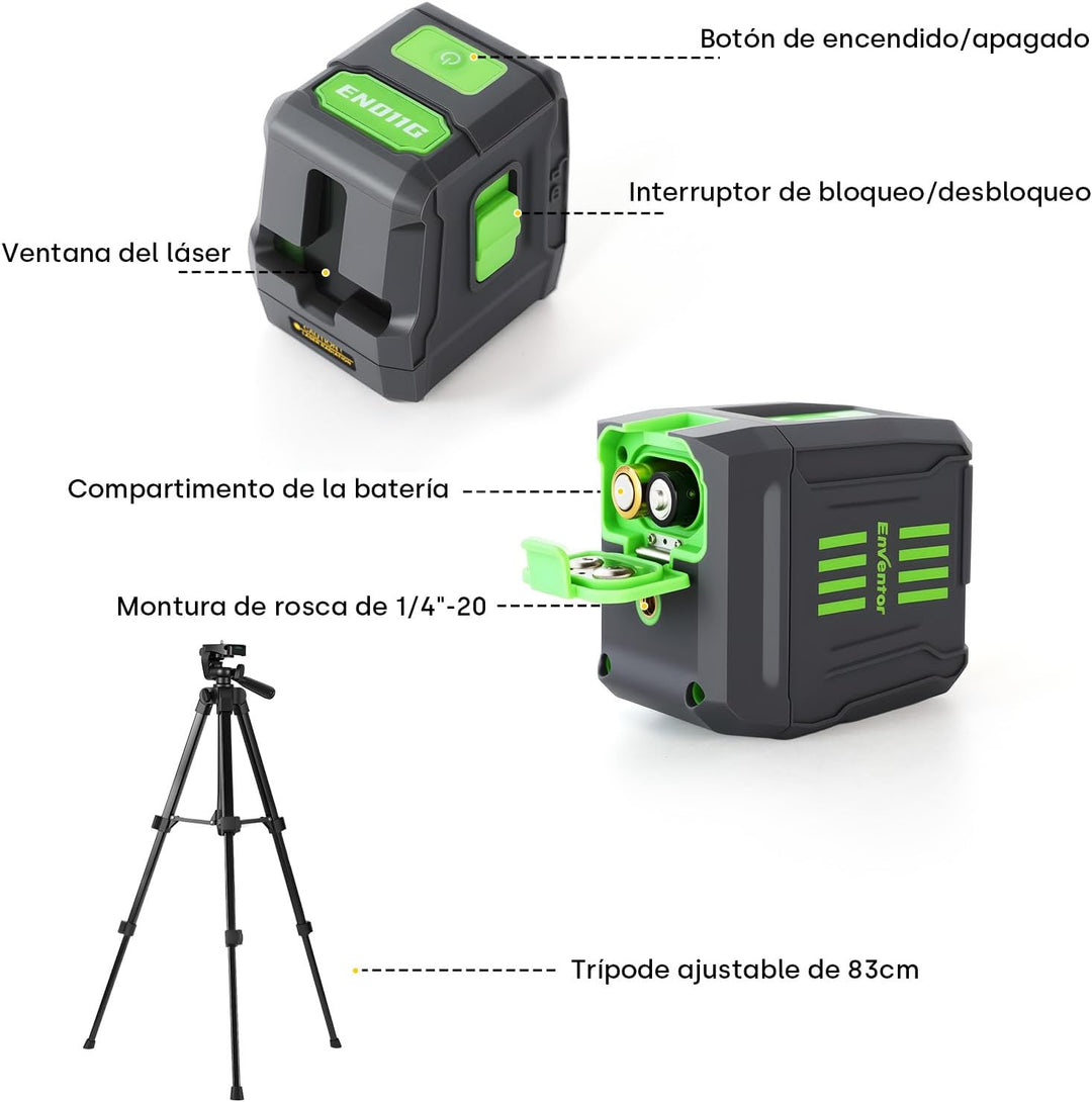 Enventor Kreuzlinienlaser Grün, Laser Wasserwaage, Selbstnivellierend Linienlaser, Vertikale/Horizon