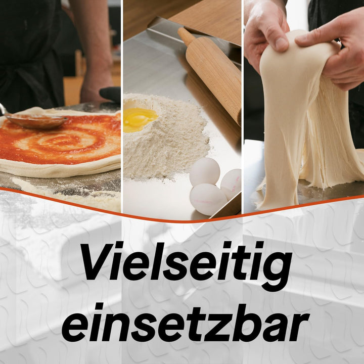 FUMOSA »IMPASTO« Edelstahl-Arbeitsplatte für Teig, inkl. Silikon-Antirutschmatte, 5 Grössen, Aufkant