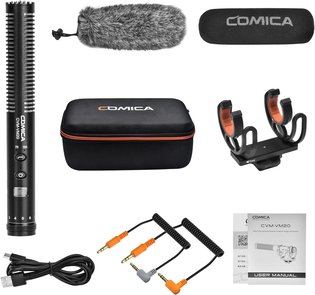 comica VM20 Kamera Mikrofon, Super-Kardioid Kondensor Shotgun Video Mikrofon mit OLED Power Display
