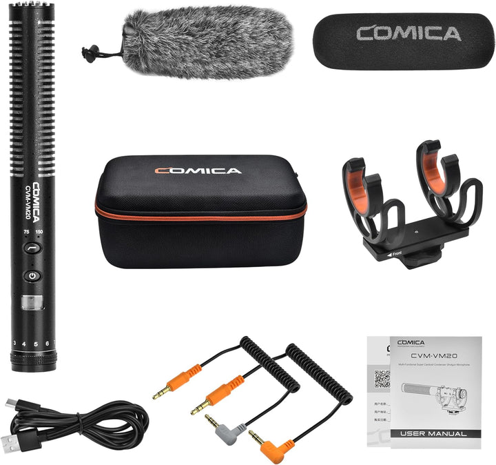 comica VM20 Kamera Mikrofon, Super-Kardioid Kondensor Shotgun Video Mikrofon mit OLED Power Display