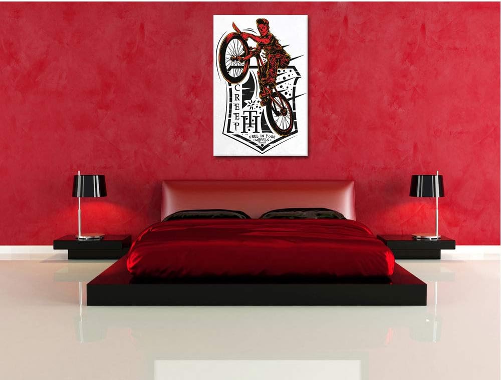 Creepy Biker white Leinwandbild Bild auf Leinwand, XXL riesige Bilder fertig gerahmt mit Keilrahmen,