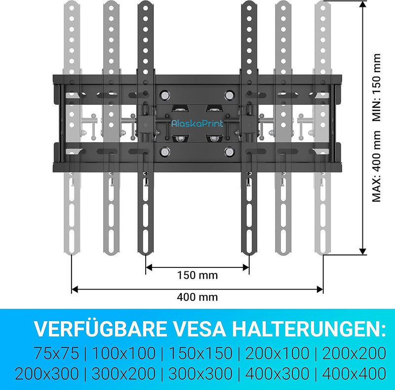 Alaskaprint TV Wandhalterung Schwenkbar Neigbar TV Halterung für 20-60 Zoll Fernseher wandhalterung