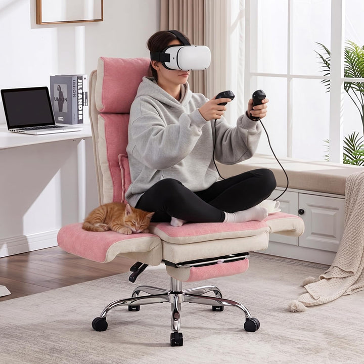 UEV Bürostuhl Ergonomisch mit Fussstütze bis 226kg,Drehstuhl,Rosa | klappbare Armlehnen,Dicker Sitzp