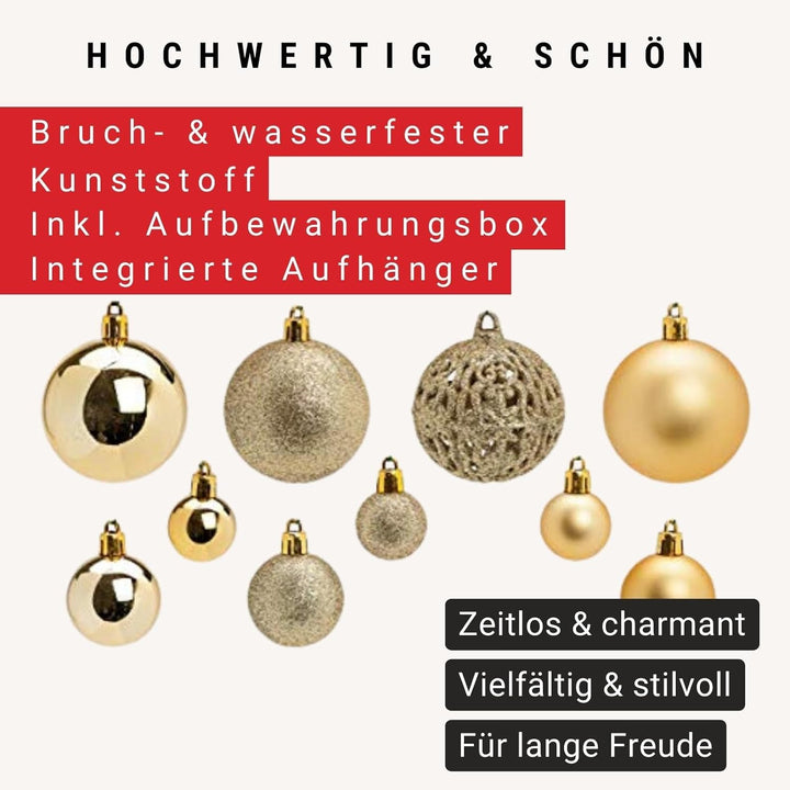 WOMA Christbaumkugeln Set Gold & 22 weiteren Farben - 50er & 100er Weihnachtskugeln Set - Weihnachts