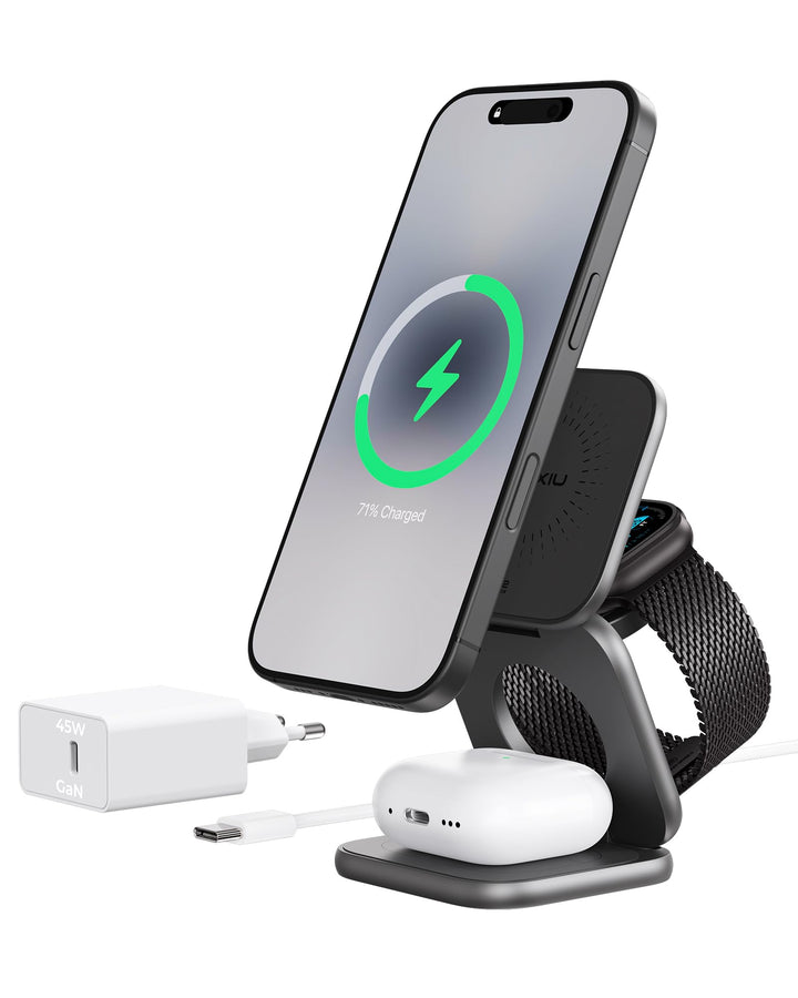 KU XIU X40 Turbo Qi2.2 25W 3-in-1 Ladestation für iPhone 17/16/15/14/13/12, 5W für Apple Watch und A
