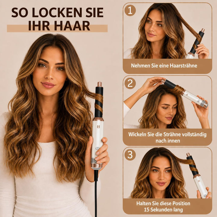Airstyler 5-in-1 Lockenstab, Golden Goods Hairstyler Set mit Warmluftbürste, Glättbürste, 1000W Haar