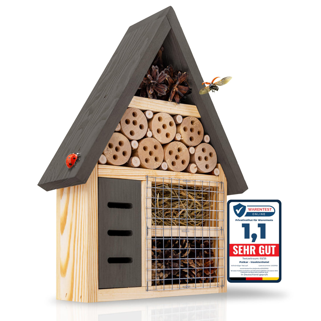 PATKAR Insektenhotel wetterfest [EXTRA STABIL] - Hummelhaus aus hochwertigem Holz (Made in Europe) -