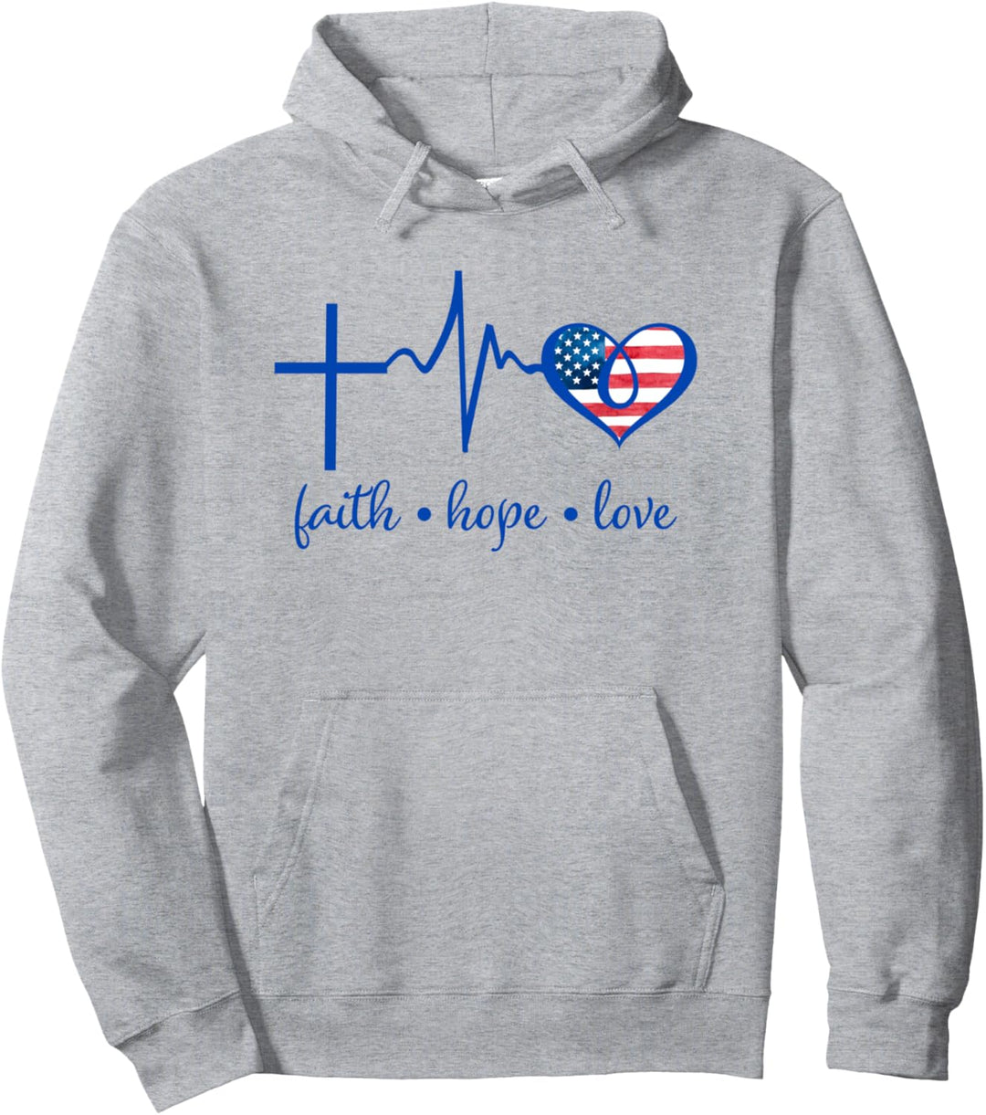 Faith Hope and Love Christian 4th of July Fourth Flag Pullover Hoodie