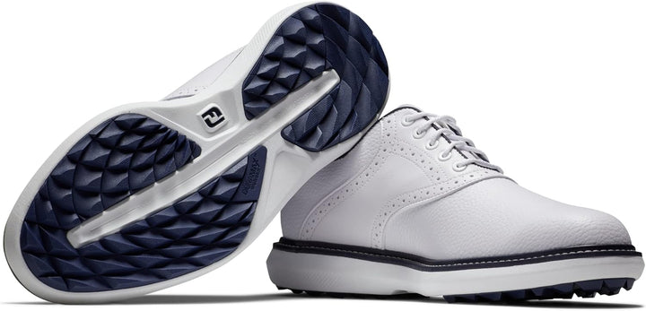 Footjoy Herren Fj Traditions Spikeless Golfschuh 39.5 EU Weit Weiss Weiss Marineblau, 39.5 EU Weit W